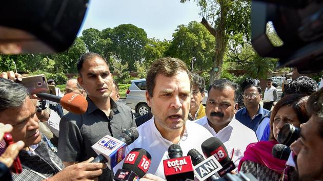 Congress leader Rahul Gandhi speaks to media persons at Parliament during the ongoing Budget Session, in New Delhi. (PTI) Congress leader Rahul Gandhi speaks to media persons at Parliament during the ongoing Budget Session, in New Delhi. (PTI)