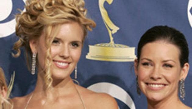 Maggie Grace and Evangeline Lilly of Lost, winner of Outstanding Drama Series The 57th Annual Emmy Awards.