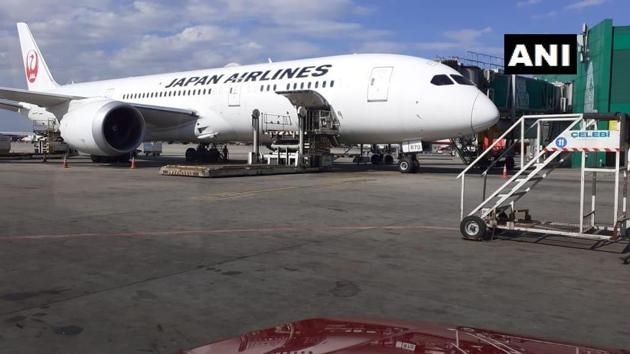 A Japan airlines flights waits to evacuate Japanese citizens stuck in India. (ANI Twitter) A Japan airlines flights waits to evacuate Japanese citizens stuck in India. (ANI Twitter)