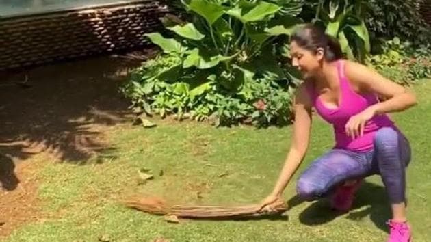 Shilpa Shetty got a good workout on Friday from cleaning her garden.