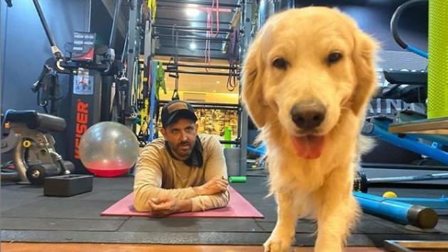 Hrithik Roshan working out in the gym.