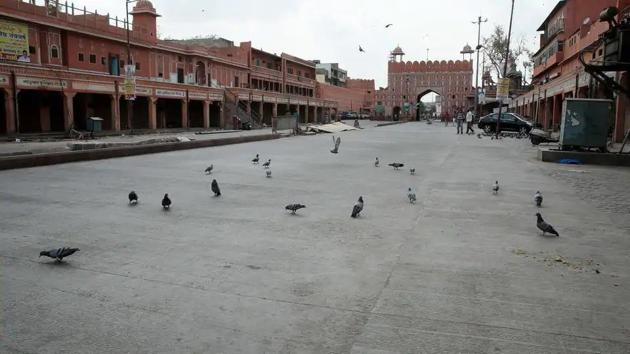 Covid-19 update: A view of the Chandpole area in Jaipur, Rajasthan, on Sunday during the ‘Janata curfew’.(Himanshu Vyas / HT Photo)