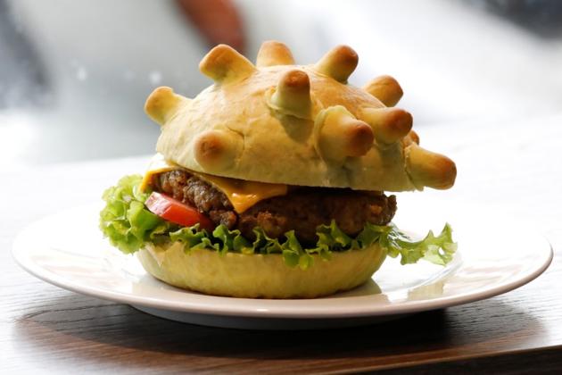 A burger shaped as coronavirus is seen at a restaurant in Hanoi, Vietnam on March 25, 2020.(Reuters Photo)