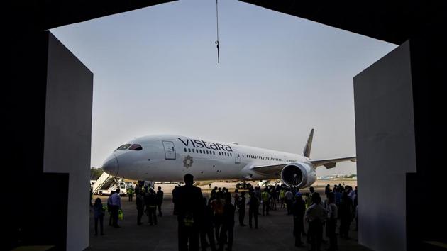 Vistara Boeing 787-9 Dreamliner during its launch in New Delhi. m (PTI) Vistara Boeing 787-9 Dreamliner during its launch in New Delhi. m (PTI)