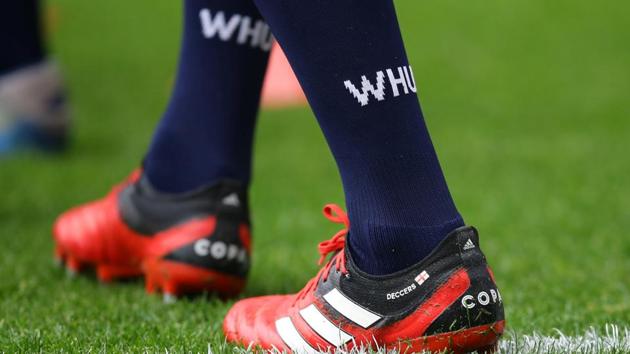 Soccer Football - Premier League - Arsenal v West Ham United - Emirates Stadium, London, Britain - March 7, 2020 The boots of West Ham United's Declan Rice (REUTERS) Soccer Football - Premier League - Arsenal v West Ham United - Emirates Stadium, London, Britain - March 7, 2020 The boots of West Ham United's Declan Rice (REUTERS)