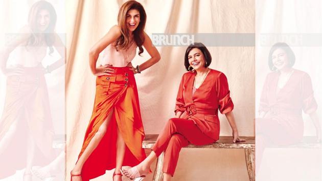 Styling by Anaita Shroff Adajania; On Sooni: Pant suit, Lavish Alice; sandals, Zara; Anaita: Top, Aerie; skirt, Self Portrait; bracelets, Dana Levy, Kaj, Tayaani; sandals, Minelli; Make-up: Tanvi Chemburkar; Hair: Geeta Arora(Prabhat Shetty)