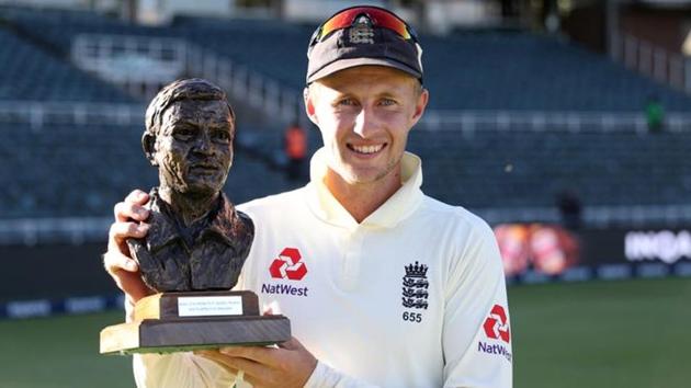 England's Joe Root poses for a photograph as he celebrates with the Basil D'Oliveira trophy.(REUTERS) England's Joe Root poses for a photograph as he celebrates with the Basil D'Oliveira trophy.(REUTERS)