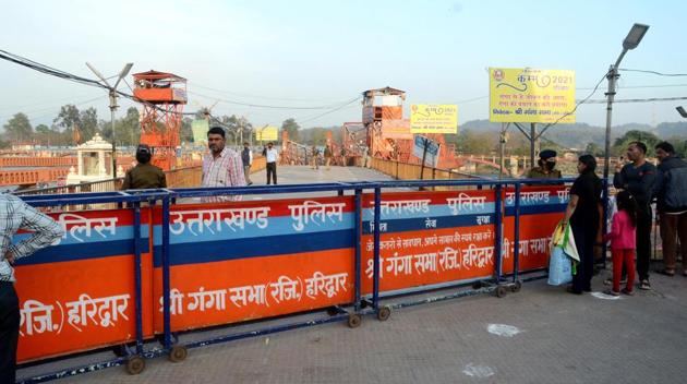 Har Ki Pauri ghat, a major destination for pilgrims in Hariidwar have been sealed to enforce the lockdown.(ANI)