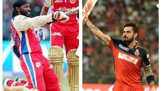 Chris Gayle (L), Virat Kohli (R) (HT Collage) Chris Gayle (L), Virat Kohli (R) (HT Collage)