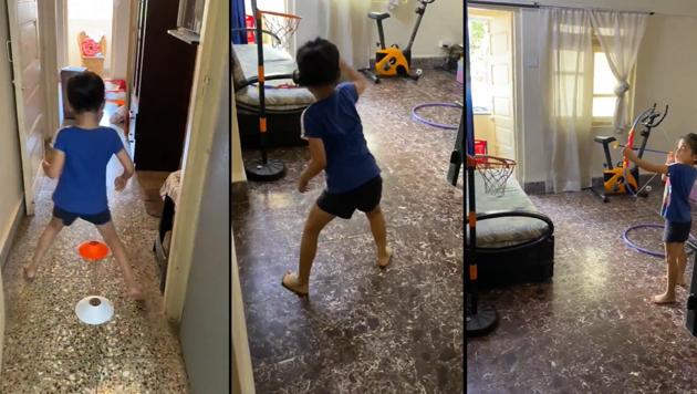 “Keeping the little one busy with a home obstacle course,” Viren Rasquinha tweeted.(Twitter/virenrasquinha)
