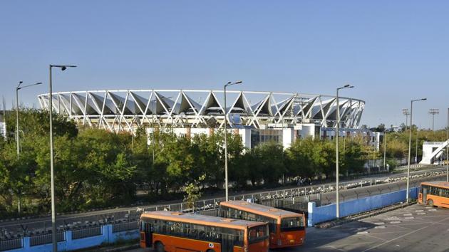 The Jawaharlal Nehru Stadium complex where the Sports Authority of India headquarters is situated.(Sanjeev Verma/HT PHOTO)