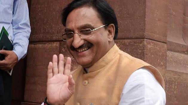 Union HRD minister Ramesh Pokhriyal. (Mohd Zakir/HT PHOTO)