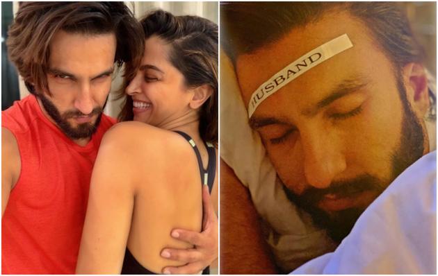 Deepika Padukone put a label on Ranveer Singh’s forehead while he was sleeping.