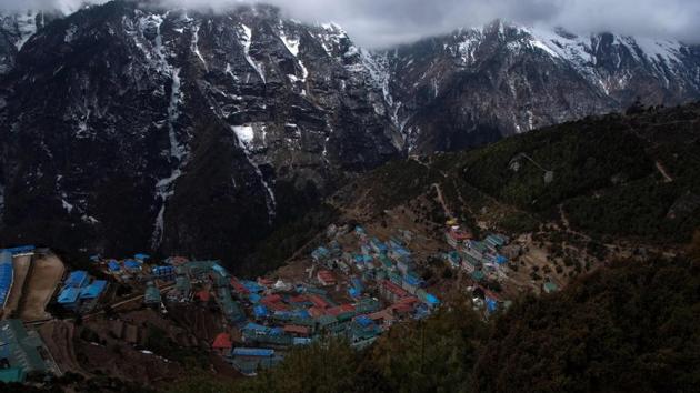 A view of Namche Bazaar. Last year’s season saw a record 885 people summit Everest, 644 from the Nepal side. But the coronavirus has left base camp deserted. Namche Bazaar, the last town before it, is also empty. (Prakash Mathema / AFP)