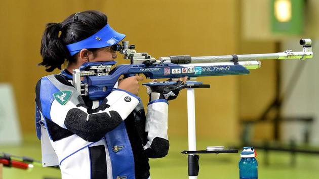 Mehuli Ghosh of India shoots in the final of the Women's 10m Air Rifle. (Getty Images) Mehuli Ghosh of India shoots in the final of the Women's 10m Air Rifle. (Getty Images)