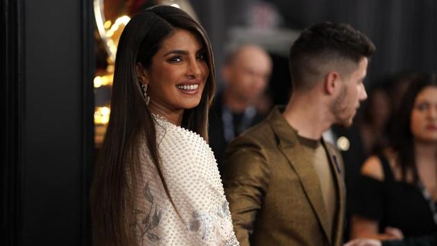 Priyanka Chopra with husband Nick Jonas at Grammy Awards.(REUTERS)