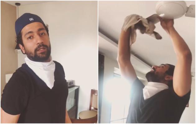Vicky Kaushal cleans his ceiling fan in a new video.