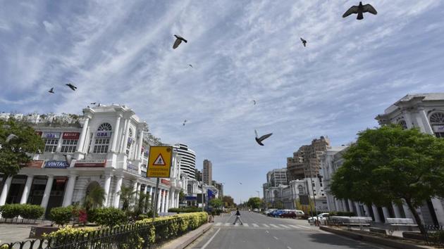 Deserted view of Connaught Place on day ten of the 21-day nationwide lockdown to curb the spread of coronavirus, in New Delhi, India, on Friday, April 3, 2020. (Sanjeev Verma/HT PHOTO) Deserted view of Connaught Place on day ten of the 21-day nationwide lockdown to curb the spread of coronavirus, in New Delhi, India, on Friday, April 3, 2020. (Sanjeev Verma/HT PHOTO)