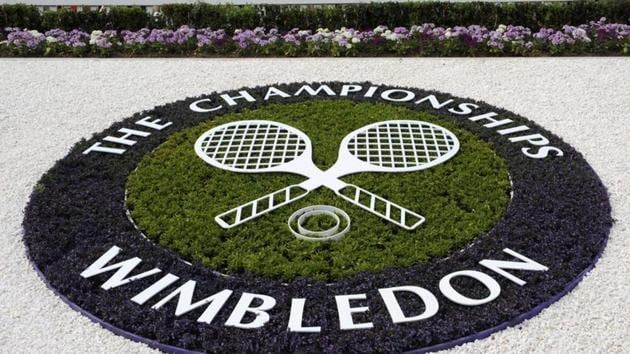 A Wimbledon logo is seen inside the grounds at the Wimbledon tennis championships in London.(Reuters)