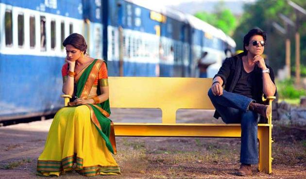 Deepika Padukone with Shah Rukh Khan in a still from Chennai Express.