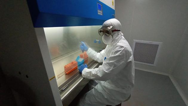 The Covid-19 testing lab, which has been set up on the instruction of chief minister Yogi Adityanath, was opened at the MLN Medical College’s microbiology department . (HT Photo) The Covid-19 testing lab, which has been set up on the instruction of chief minister Yogi Adityanath, was opened at the MLN Medical College’s microbiology department . (HT Photo)