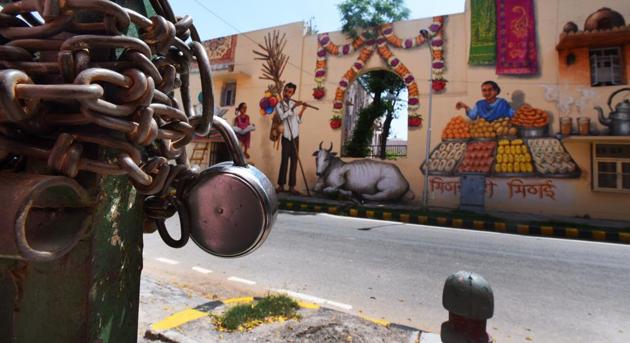 Murals in the Lodhi Art District, on day fourteen of the 21 day nationwide lockdown to check the spread of coronavirus, in New Delhi, India, on Tuesday, April 7, 2020. (Mohd Zakir/HT photo) Murals in the Lodhi Art District, on day fourteen of the 21 day nationwide lockdown to check the spread of coronavirus, in New Delhi, India, on Tuesday, April 7, 2020. (Mohd Zakir/HT photo)