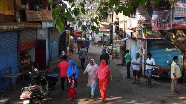 Residents seen walking inside the Dharavi slums during the lockdown. The total number of COVID-19 cases in the area stands at seven, including one death, the state health department said on Tuesday. (Indranil Mukherjee / AFP) Residents seen walking inside the Dharavi slums during the lockdown. The total number of COVID-19 cases in the area stands at seven, including one death, the state health department said on Tuesday. (Indranil Mukherjee / AFP)