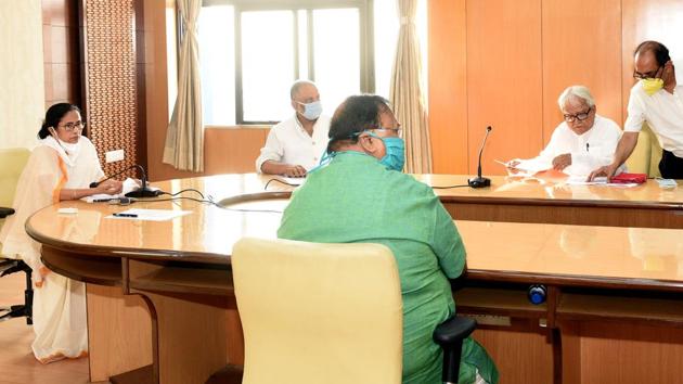 Chief Minister of West Bengal Mamata Banerjee chairs a meeting with leaders of Left parties and others to take stock of COVID-19 situation in the state on Tuesday. (ANI) Chief Minister of West Bengal Mamata Banerjee chairs a meeting with leaders of Left parties and others to take stock of COVID-19 situation in the state on Tuesday. (ANI)