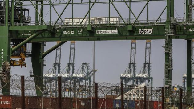 Gantry cranes stand at the Jawaharlal Nehru Port, operated by Jawaharlal Nehru Port Trust (JNPT), in Navi Mumbai. (Bloomberg) Gantry cranes stand at the Jawaharlal Nehru Port, operated by Jawaharlal Nehru Port Trust (JNPT), in Navi Mumbai. (Bloomberg)