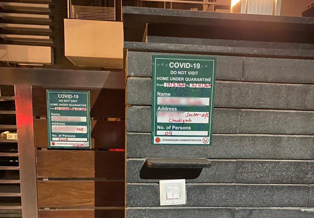 Notices are placed outside the houses of all those under home quarantine. (Ht Photo) Notices are placed outside the houses of all those under home quarantine. (Ht Photo)