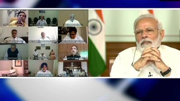 PM Modi speaks to floor leaders of parliamentary parties through a video conference on Wednesday. (ANI Photo) PM Modi speaks to floor leaders of parliamentary parties through a video conference on Wednesday. (ANI Photo)