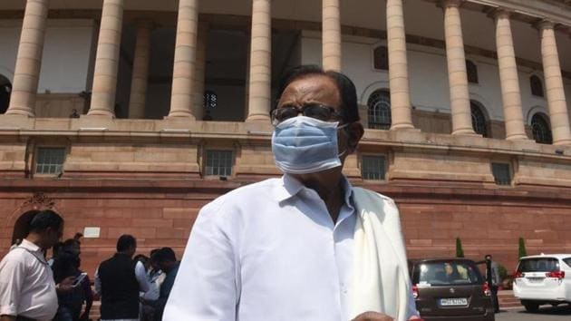 Congress leader P Chidambaram wearing a face mask as a precaution against the coronavirus disease.(Sonu Mehta/HT PHOTO) Congress leader P Chidambaram wearing a face mask as a precaution against the coronavirus disease.(Sonu Mehta/HT PHOTO)