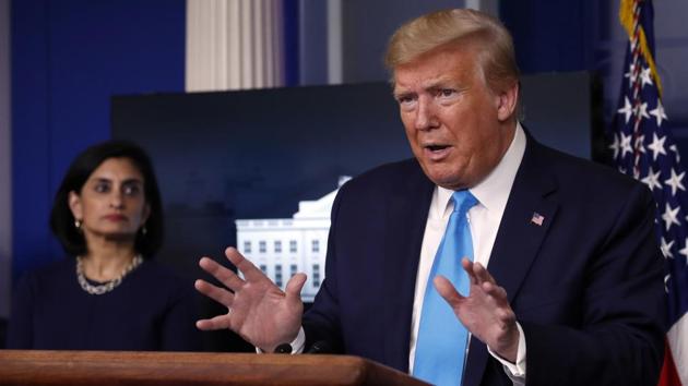 President Donald Trump speaks about the coronavirus at a press briefing at the White House.(AP Photo) President Donald Trump speaks about the coronavirus at a press briefing at the White House.(AP Photo)