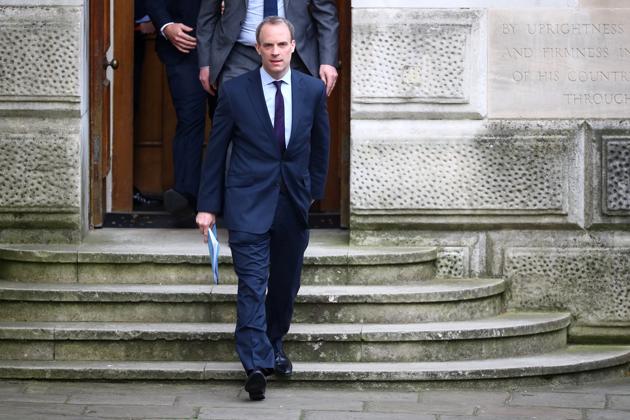 Britain's Secretary of State for Foreign affairs Dominic Raab arrives in Downing Street as the spread of the coronavirus disease (COVID-19) continues, London, Britain, April 8, 2020. (REUTERS)
