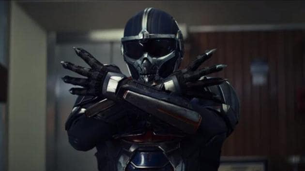 Taskmaster mimics Black Panther, in a still from the trailer.