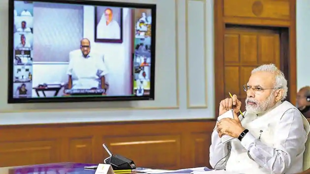 Prime Minister Narendra Modi interacts with floor leaders of political parties via video conferencing to discuss the situation arising out of the Covid-19 pandemic, in New Delhi on Wednesday. (PTI) Prime Minister Narendra Modi interacts with floor leaders of political parties via video conferencing to discuss the situation arising out of the Covid-19 pandemic, in New Delhi on Wednesday. (PTI)