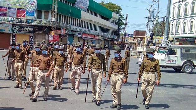 Police officials patrol the streets in Bhilwara, March 21, 2020 (PTI)