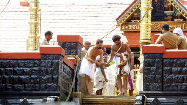 The main temple complex of Sabarimala shrine in Kerala. The Sabrimala Temple was closed after monthly puja on March 18 days before the lockdown over Covid-19. (Vivek Nair/HT File Photo) The main temple complex of Sabarimala shrine in Kerala. The Sabrimala Temple was closed after monthly puja on March 18 days before the lockdown over Covid-19. (Vivek Nair/HT File Photo)