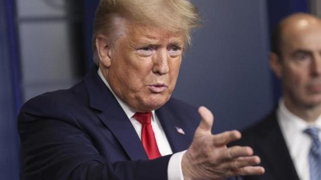 President Donald Trump speaks during the Coronavirus Task Force press briefing at the White House in Washington DC, US. President Donald Trump speaks during the Coronavirus Task Force press briefing at the White House in Washington DC, US.