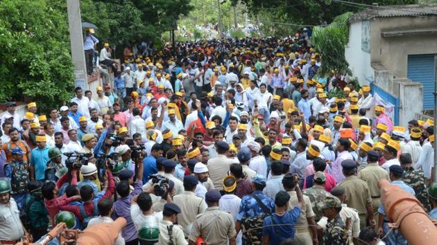 Patna, India - Sept. 5, 2019: Contractual Teachers from different cities of state demonstrating against state government for their demand to salaries correction with regularized the service on the occasion of National Teacher Day. (Parwaz Khan /HT PHOTO) Patna, India - Sept. 5, 2019: Contractual Teachers from different cities of state demonstrating against state government for their demand to salaries correction with regularized the service on the occasion of National Teacher Day. (Parwaz Khan /HT PHOTO)