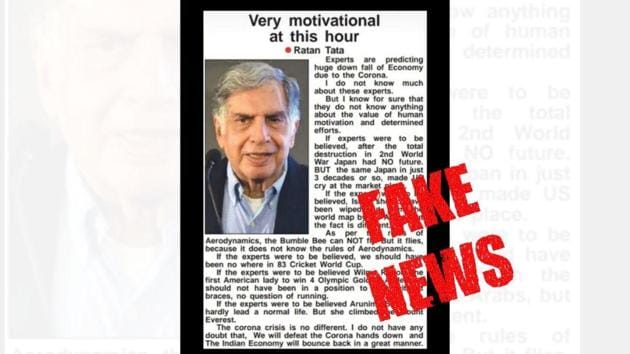 A message is being falsely attributed to Ratan Tata.(Twitter/@RNTata2000)