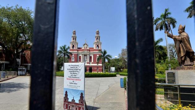 Sacred Heart Cathedral near Gol Dak Khana remains closed on the occasion of Good Friday, as mass gatherings have been suspended. (ANI Photo) Sacred Heart Cathedral near Gol Dak Khana remains closed on the occasion of Good Friday, as mass gatherings have been suspended. (ANI Photo)