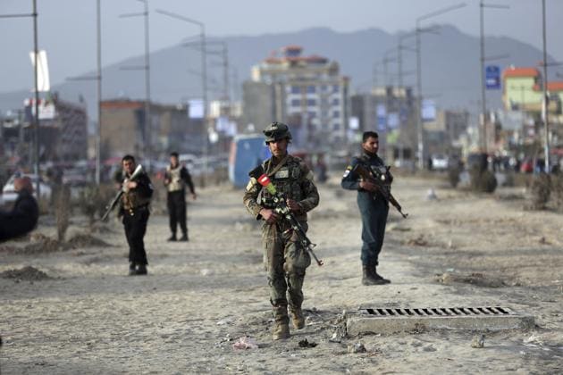 Afghan security personnel gather at the site of bomb explosion in Kabul, Afghanistan, Wednesday, Feb. 26, 2020.(AP/ File photo)