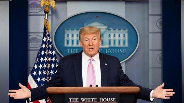 US President Donald Trump speaks during the daily briefing on the novel coronavirus, which causes COVID-19, in the Brady Briefing Room at the White House on April 10, 2020, in Washington, DC.(AFP)