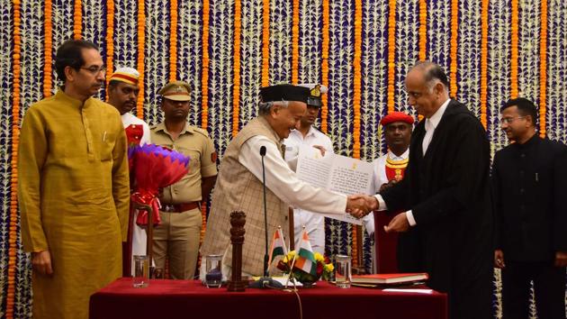 Mumbai, India - 20 Mar, 2020: Chief Minister of Maharashtra Uddhav Thackeray, Governor of Maharashtra Bhagat singh Koshyari and Newly appointed Chief Justice of Mumbai Highcourt Bhushan Pradhumna Dharmadhikari today taking Oath at Raj Bhavan, in Mumbai, India, on Friday, 20 Mar, 2020. (Photo by Bhushan Koyande/HT) (Photo by Bhushan Koyande/HT) Mumbai, India - 20 Mar, 2020: Chief Minister of Maharashtra Uddhav Thackeray, Governor of Maharashtra Bhagat singh Koshyari and Newly appointed Chief Justice of Mumbai Highcourt Bhushan Pradhumna Dharmadhikari today taking Oath at Raj Bhavan, in Mumbai, India, on Friday, 20 Mar, 2020. (Photo by Bhushan Koyande/HT) (Photo by Bhushan Koyande/HT)