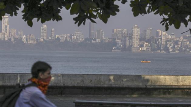 A boat sails near the Nariman Point area during a lockdown imposed due to the coronavirus in Mumbai. (Bloomberg)