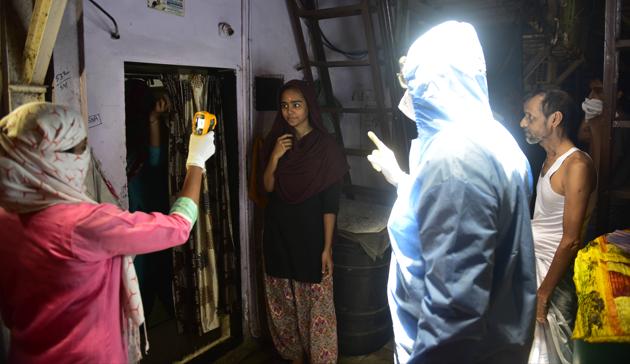Doctors of Indian Medical Association conducted door to door screening camp, following COVID 19 pandemic at Dharavi in Mumbai. (Anshuman Poyrekar/HT Photo) Doctors of Indian Medical Association conducted door to door screening camp, following COVID 19 pandemic at Dharavi in Mumbai. (Anshuman Poyrekar/HT Photo)
