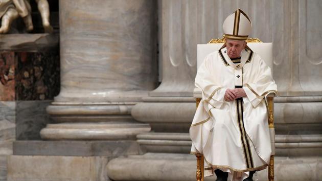 Pope Francis leads the Easter vigil Mass in St. Peter's Basilica with no public participation due to the outbreak of the coronavirus disease (COVID-19) at the Vatican, April 11, 2020.(via REUTERS) Pope Francis leads the Easter vigil Mass in St. Peter's Basilica with no public participation due to the outbreak of the coronavirus disease (COVID-19) at the Vatican, April 11, 2020.(via REUTERS)
