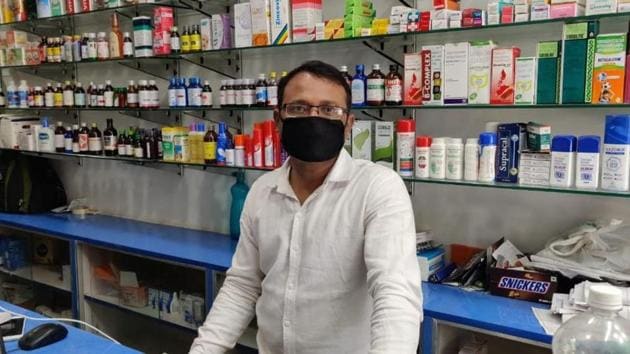 On April 2, when his only daughter turned one year old, Ahmed spent his entire day in his pharmacy selling face masks, gloves and essential drugs to his customers. (HT Photo) On April 2, when his only daughter turned one year old, Ahmed spent his entire day in his pharmacy selling face masks, gloves and essential drugs to his customers. (HT Photo)