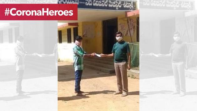 The image shows the corona hero Bontha Sai Kumar donating to CMRF. (Twitter/@KTRTRS) The image shows the corona hero Bontha Sai Kumar donating to CMRF. (Twitter/@KTRTRS)